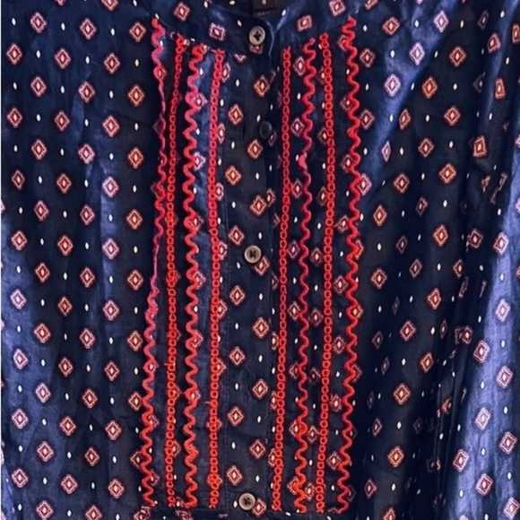 J.Crew Embroidered Bell Sleeve Top Boho Cotton/Silk Blue Size 8 NWOT - Picture 5 of 6